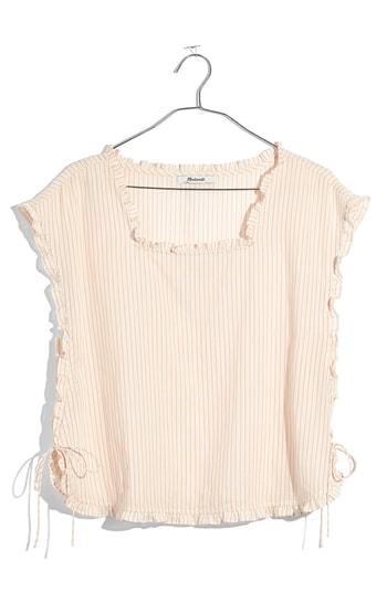 Women's Madewell Stripe Ruffle Side Tie Top, Size - Pink