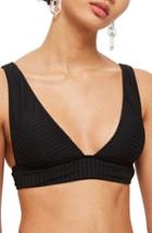Women's Topshop Wide Ribbed Triangle Bikini Top Us (fits Like 0) - Black