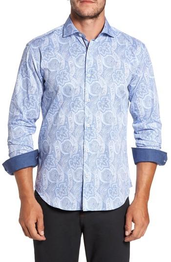 Men's Bugtachi Shaped Fit Print Sport Shirt, Size - Blue