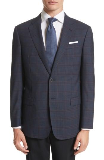 Men's Armani Collezioni G-line Trim Fit Plaid Wool Sport Coat R Eu - Blue