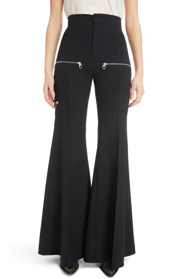 Women's Chloe Zip Detail Stretch Wool Flare Trousers Us / 42 Fr - Black