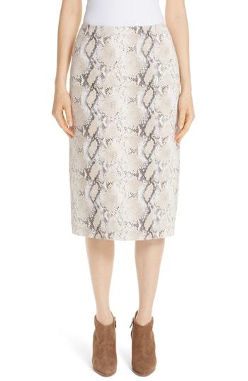 Women's Lafayette 148 New York Casey Diamondback Print Suede Skirt - Beige