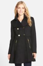 Petite Women's Laundry By Shelli Segal Double Breasted Fit & Flare Coat P - Black