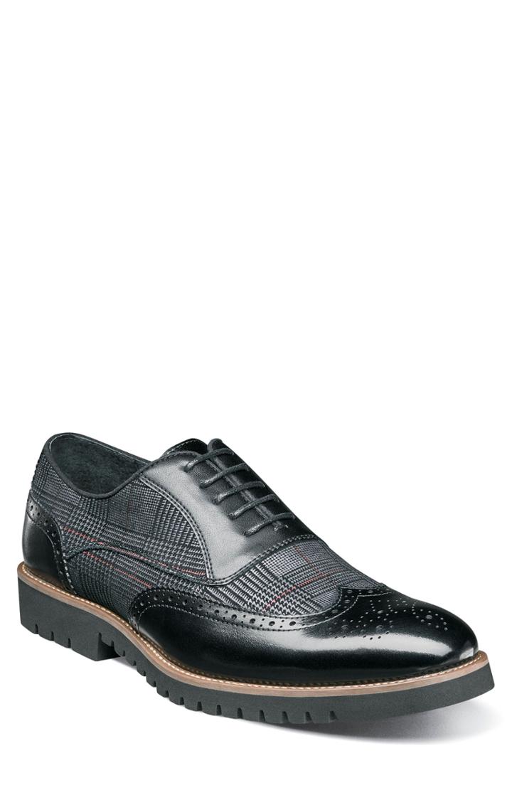 Men's Stacy Adams Baxley Glen Plaid Wingtip .5 M - Black