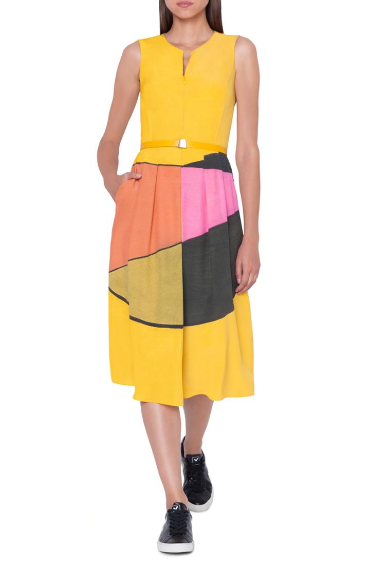 Women's Akris Sunrise Belted Silk Dress