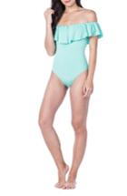 Women's Trina Turk Off The Shoulder One-piece Swimsuit - Green