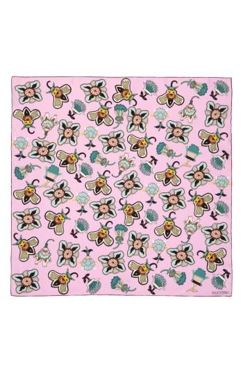 Women's Valentino Pop Flower Silk Scarf, Size - Pink