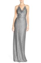 Women's Amsale 'honora' Draped Sequin Tulle Halter Gown - Grey