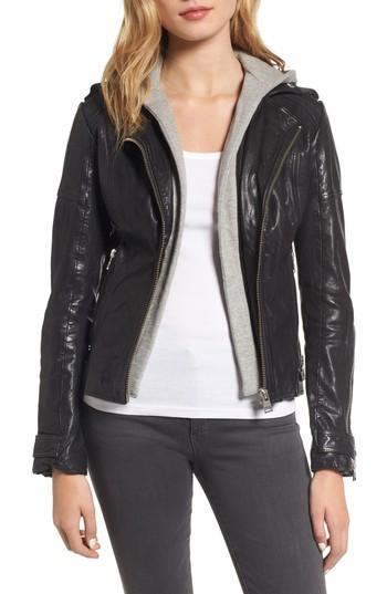 Women's Lamarque Hooded Leather Biker Jacket