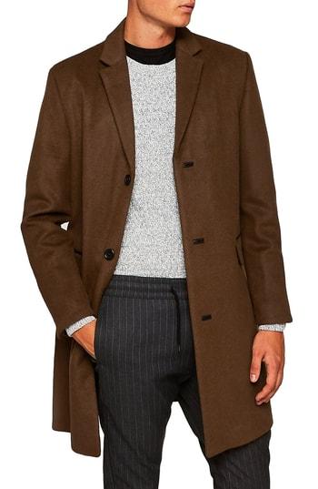 Men's Topman Wool Blend Overcoat - Brown