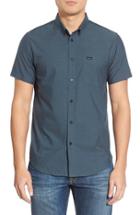 Men's Rvca 'that'll Do' Slim Fit Short Sleeve Oxford Shirt - Blue