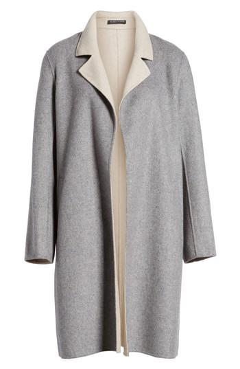Women's Eileen Fisher Notch Collar Long Wool Blend Jacket, Size - Beige