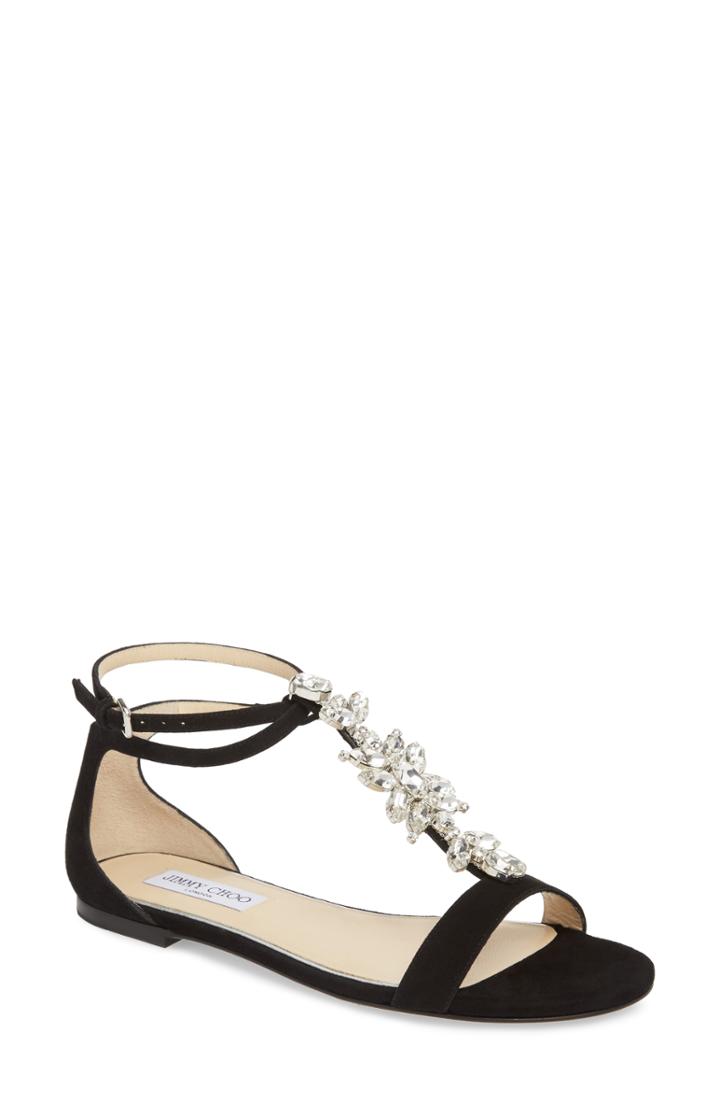 Women's Jimmy Choo Averie Embellished T-strap Flat Us / 36eu - Black