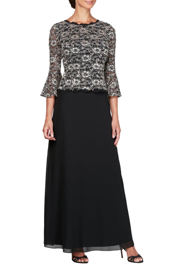 Women's Alex Evenings Mock Two-piece Gown - Black