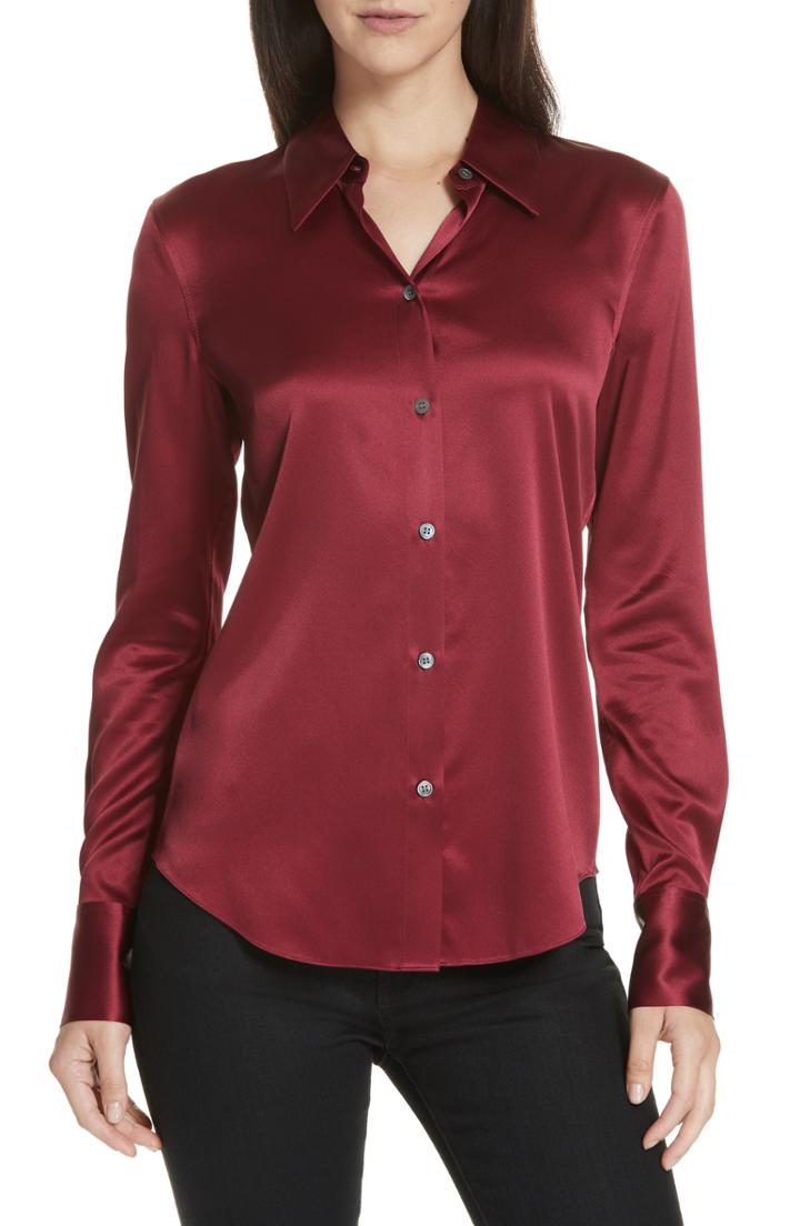 Women's Theory Perfect Fit Stretch Silk Blouse - Burgundy
