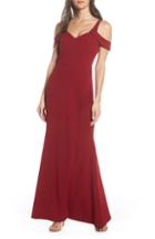 Women's Sequin Hearts Scuba Crepe Cold Shoulder Evening Dress - Red