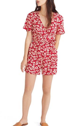 Women's Madewell Daisy Wrap Front Romper - Red
