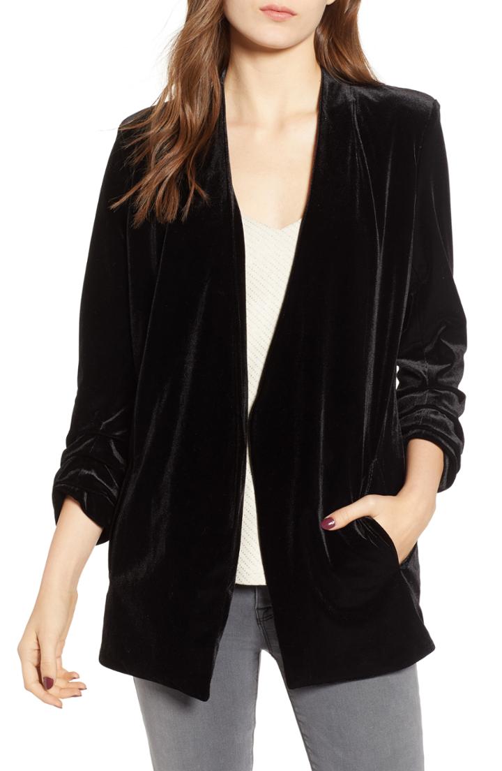 Women's Bishop + Young Ruched Sleeve Velvet Blazer