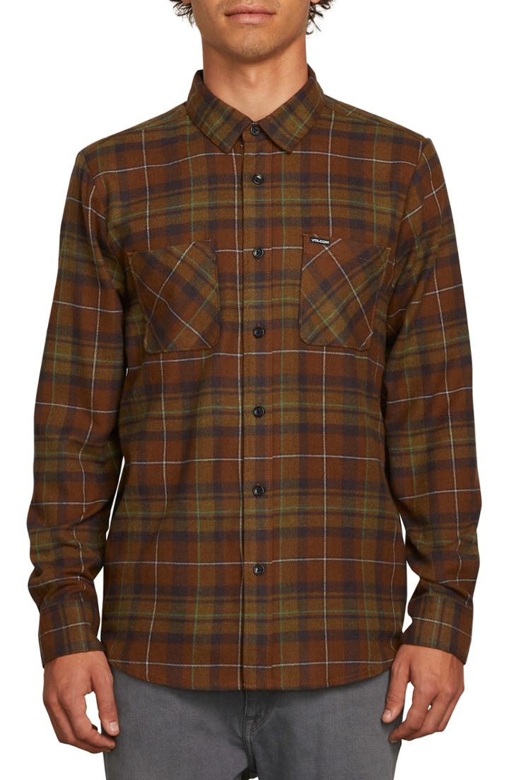 Men's Volcom Lumberg Long Sleeve Flannel Woven Shirt - Green
