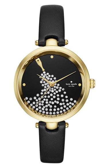 Women's Kate Spade New York Holland Crystal Dial Leather Strap Watch, 34mm