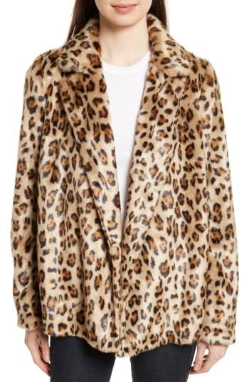 Women's Theory Clairene Leopard Print Faux Fur Coat, Size - Brown