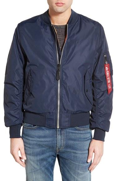 Men's Alpha Industries Ma-1 Water Resistant Reversible Flight Jacket, Size - Blue