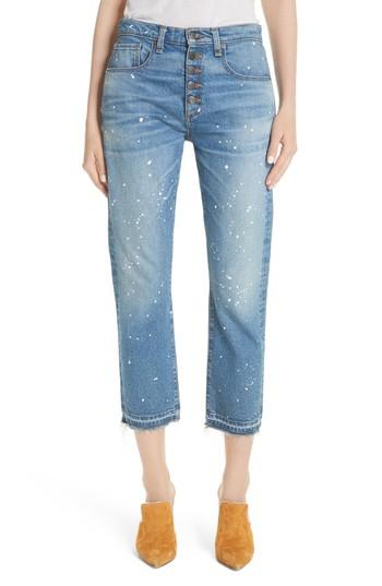 Women's Veronica Beard Ines Paint Splatter Crop Girlfriend Jeans - Blue