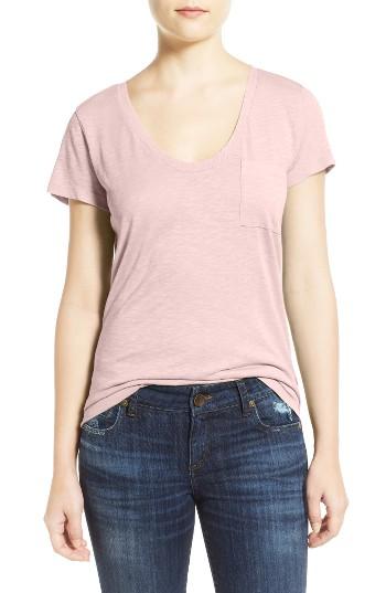 Petite Women's Caslon Relaxed Slub Knit U-neck Tee P - Pink