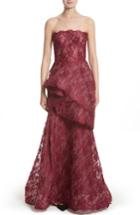 Women's Monique Lhuillier Tiered Strapless Lace Gown - Red