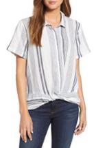 Women's Tdc Knot Front Stripe Linen Blend Blouse