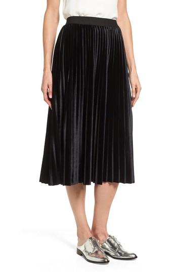 Women's Halogen Velvet Pleated Midi Skirt - Black