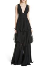 Women's Caroline Constas Paros Tiered Silk Gown - Black