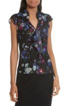 Women's Milly Emily Painted Floral Silk Top - Black