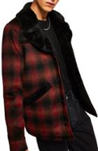 Men's Topman Check Faux Fur Lined Rodeo Jacket