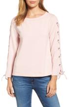 Women's Halogen Wide Neck Lace-up Sleeve Top - Pink