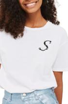 Women's Topshop Initial Embroidered Tee Us (fits Like 10-12) - White