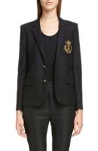 Women's Saint Laurent Crown Logo Patch Wool Blazer Us / 38 Fr - Black
