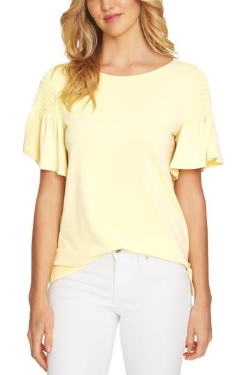 Women's Cece Flutter Sleeve Crepe Top - Yellow