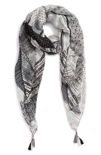 Women's Treasure & Bond Print Tassel Wrap, Size - Black