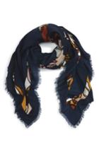 Women's Tory Burch Logo Print Square Wool Scarf, Size - Blue