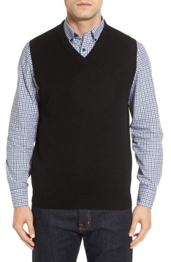 Men's Nordstrom Men's Shop Cashmere V-neck Sweater Vest - Black