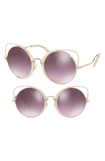 Women's Miu Miu 54mm Round Lens Cat Eye Sunglasses - Peach