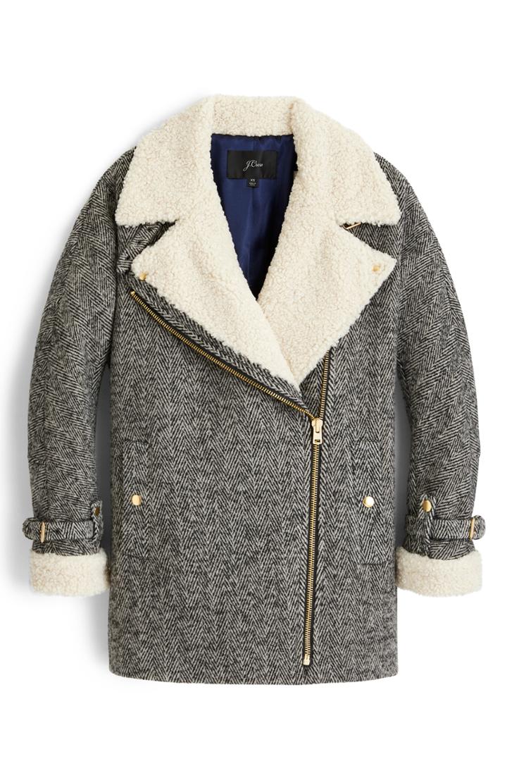 Women's J.crew Oversize Herringbone Motorcycle Jacket - Black