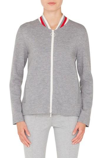 Women's Akris Punto Stretch Wool Knit Bomber Jacket - Grey
