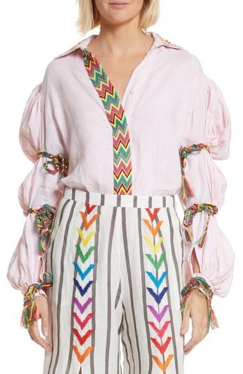 Women's All Things Mochi Lillian Bubble Sleeve Linen Shirt - Pink
