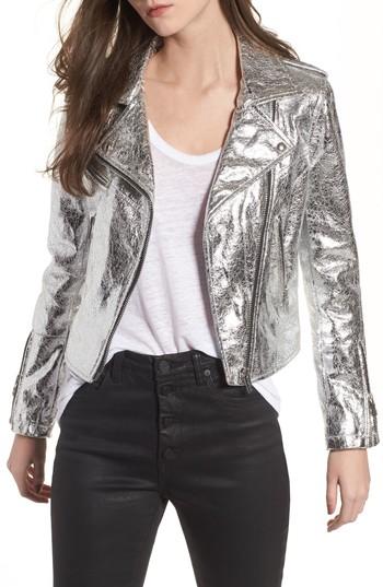 Women's Blanknyc Metallic Faux Leather Moto Jacket - Grey