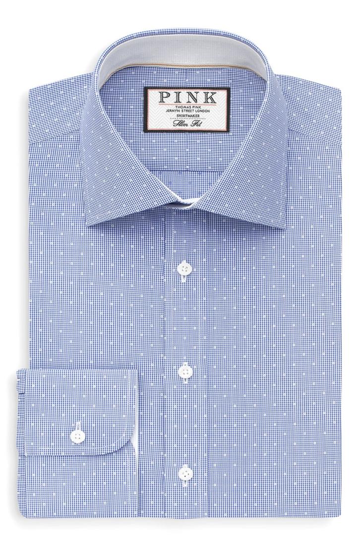 Men's Thomas Pink Slim Fit Dobby Check Dress Shirt - Blue