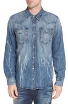 Men's True Religion Brand Jeans Ryan Runyon Rebel Short Sleeve Western Shirt, Size - Blue