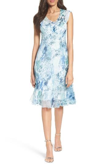 Women's Komarov Water Lily Chiffon A-line Dress - Blue