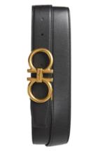 Men's Salvatore Ferragamo Double Gancini Reversible Leather Belt - Radica/ Nero